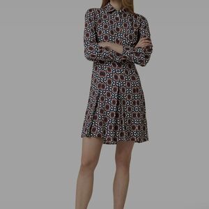 MaxMara Floral-Geometric Long-Sleeve Mini Dress - Navy & Rust